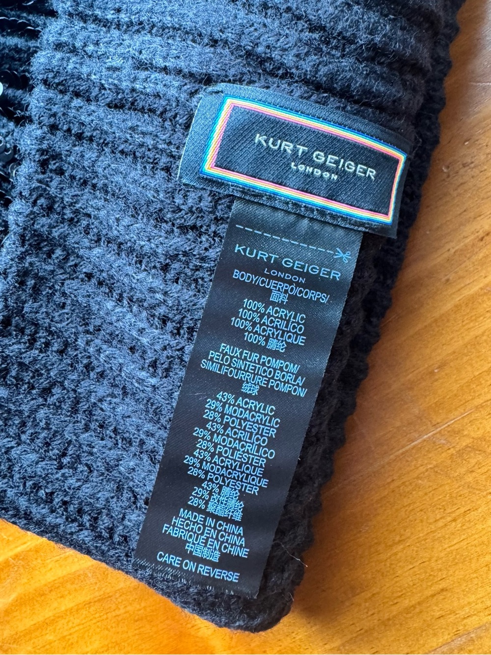 Kurt Geiger Black Sequined Pom-Pom Beanie - Picture 5 of 6